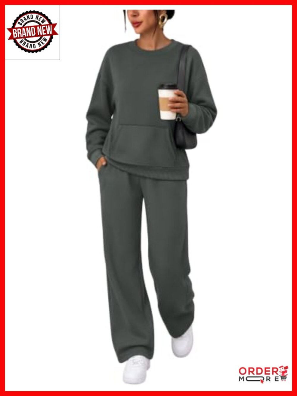 Women's 2 Piece Sweatsuit Lounge Set Long Sleeve Wide Leg Pants Tracksuit